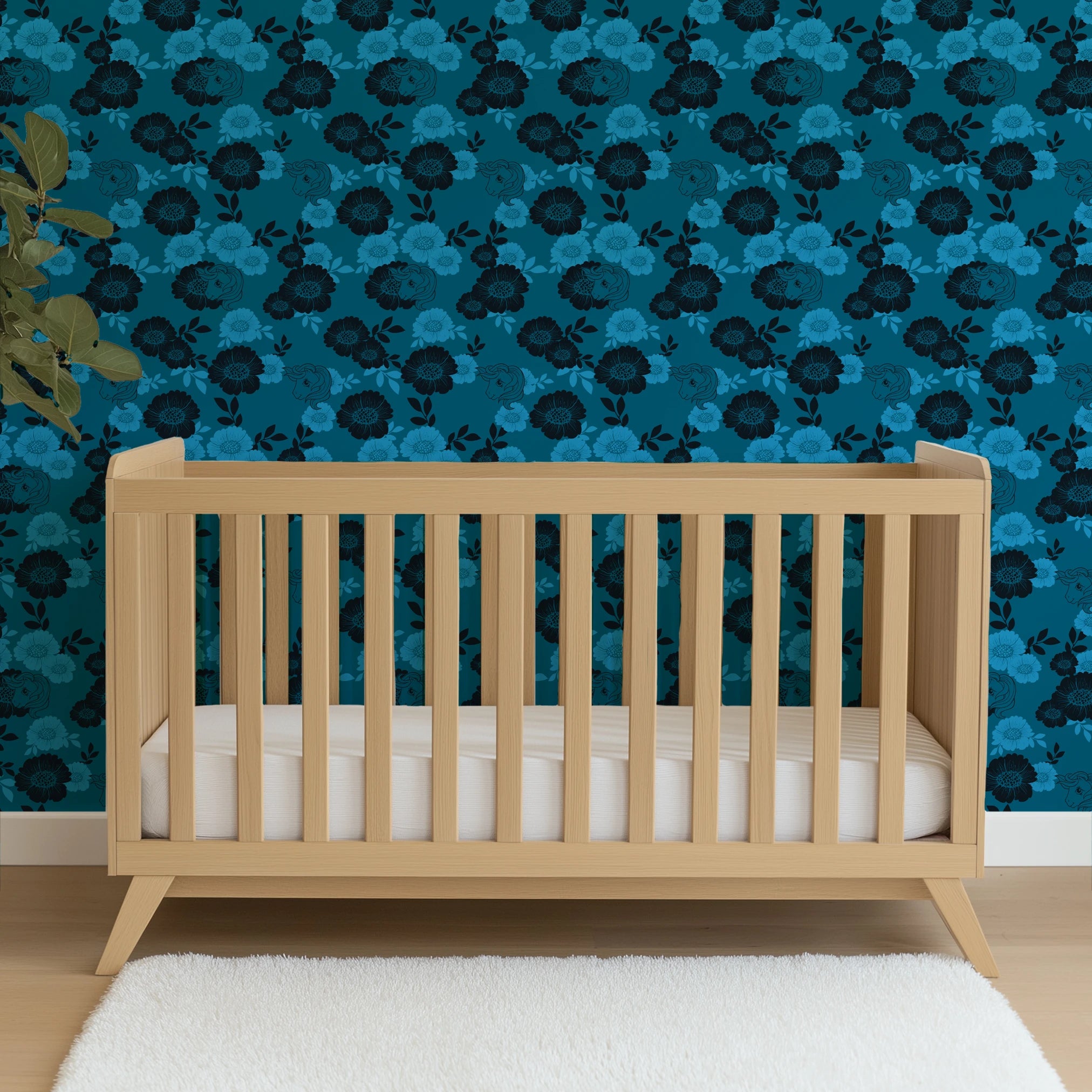 Hasbro My Little Pony Floral Silhouettes on Blue Wallpaper
