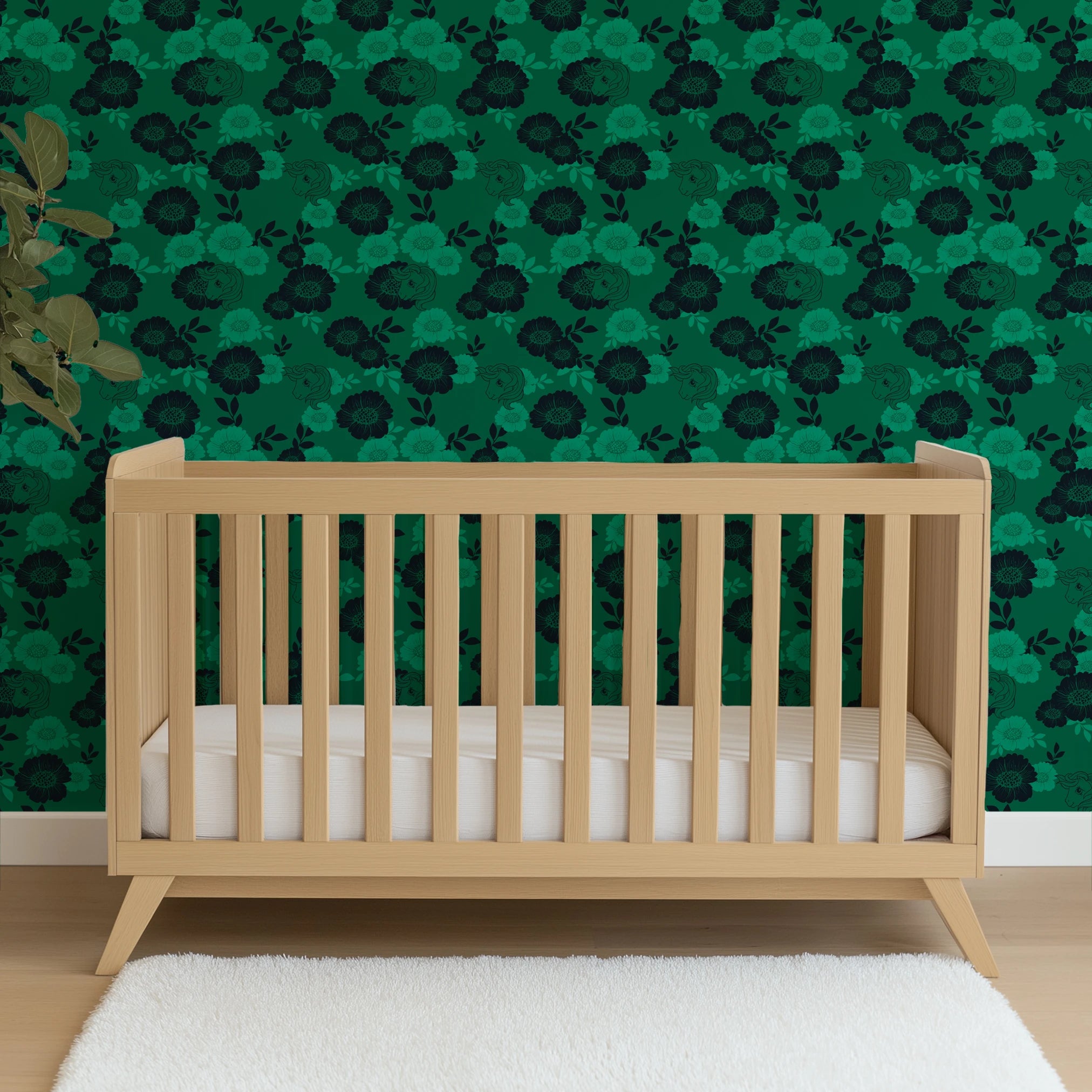 Hasbro My Little Pony Floral Silhouettes on Green Wallpaper