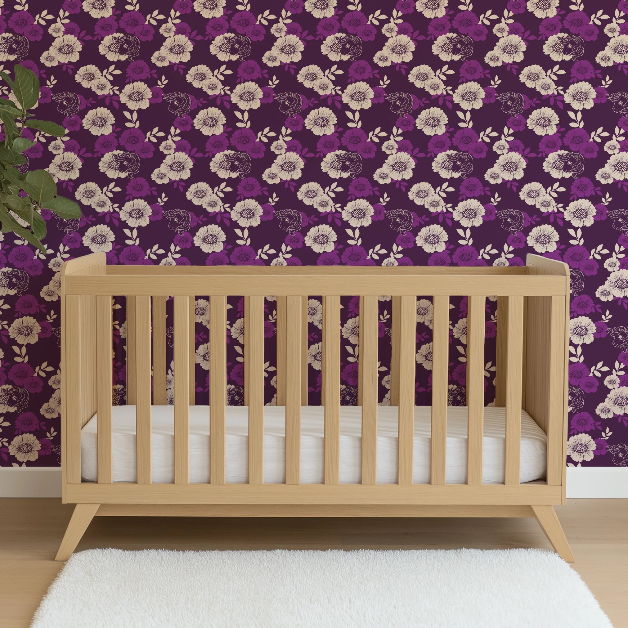 Hasbro My Little Pony Floral Silhouettes on Purple Wallpaper