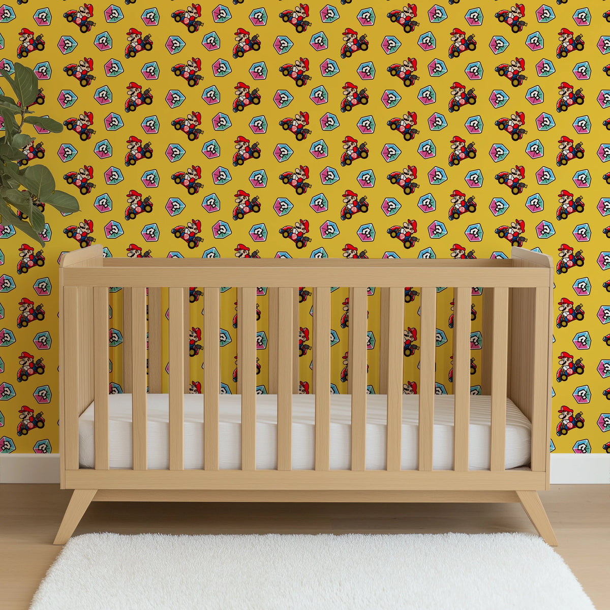 Mario Kart™ World 2D Mario Mystery Box on Yellow Wallpaper