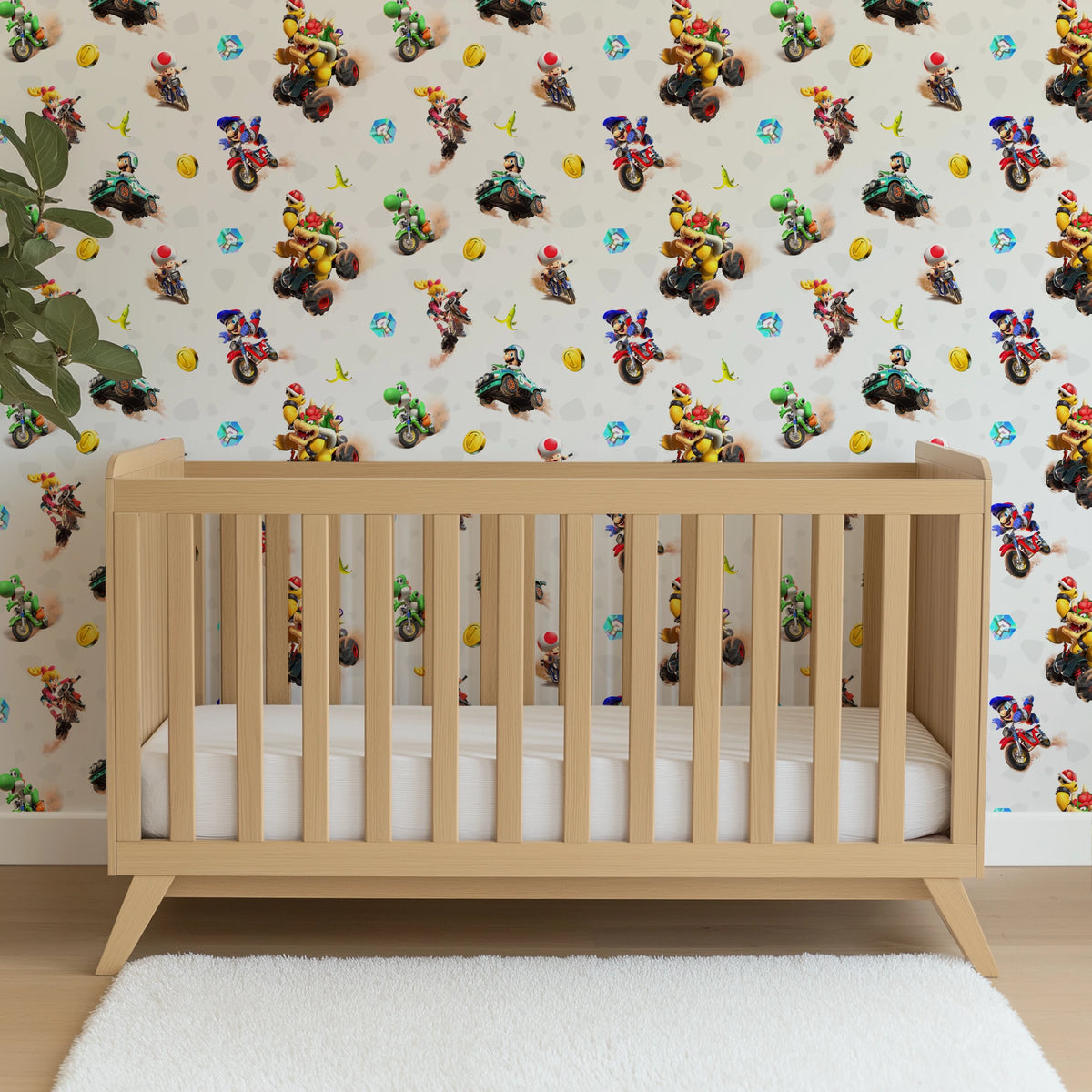 Mario Kart™ World 3D Friends in Action on Light Grey Wallpaper