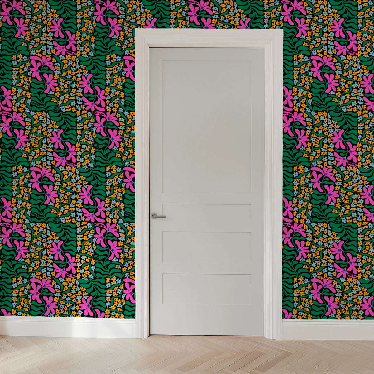 Woodstock Florals in Pink & Green Wallpaper