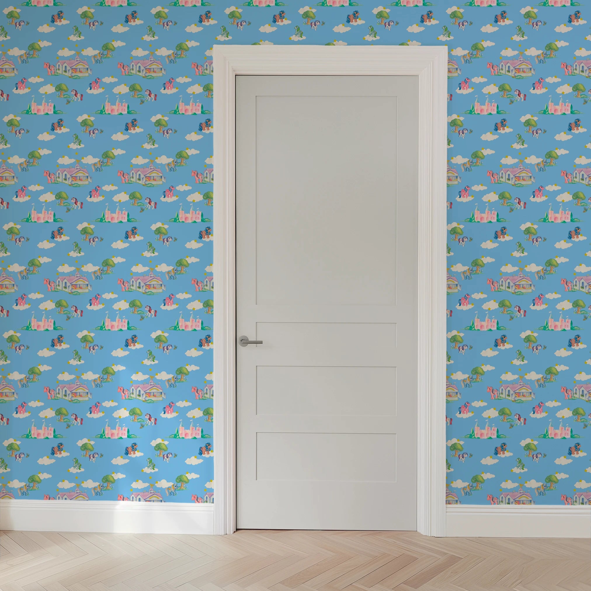 Hasbro My Little Pony Vintage Castles on Blue Wallpaper