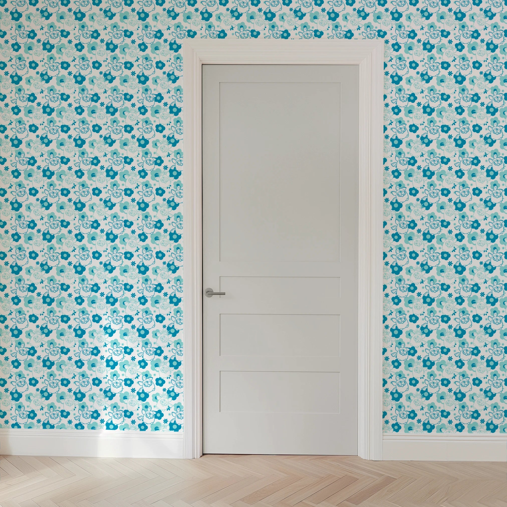 Hasbro Furby Flower Power on Blue Wallpaper