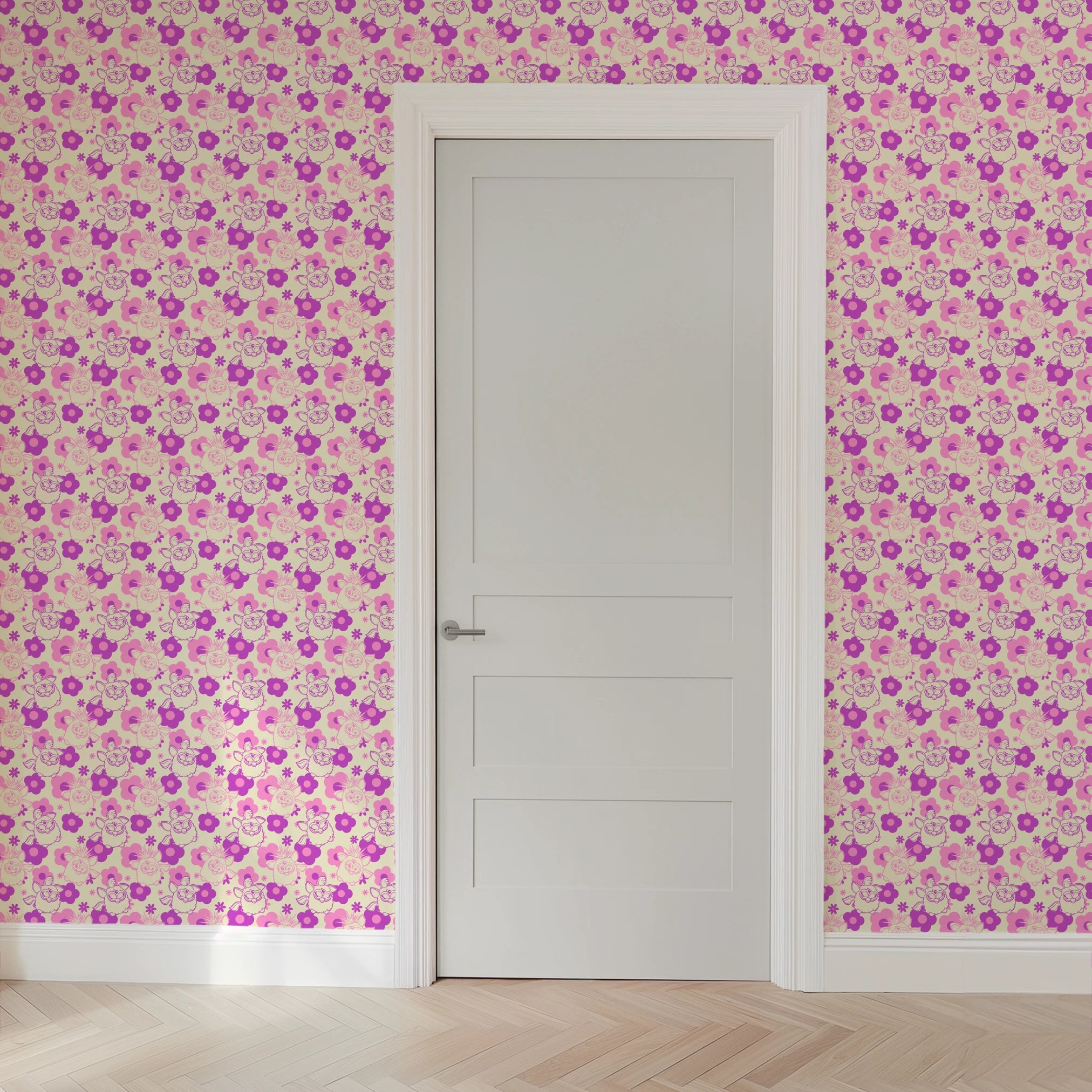 Hasbro Furby Flower Power on Purple Wallpaper