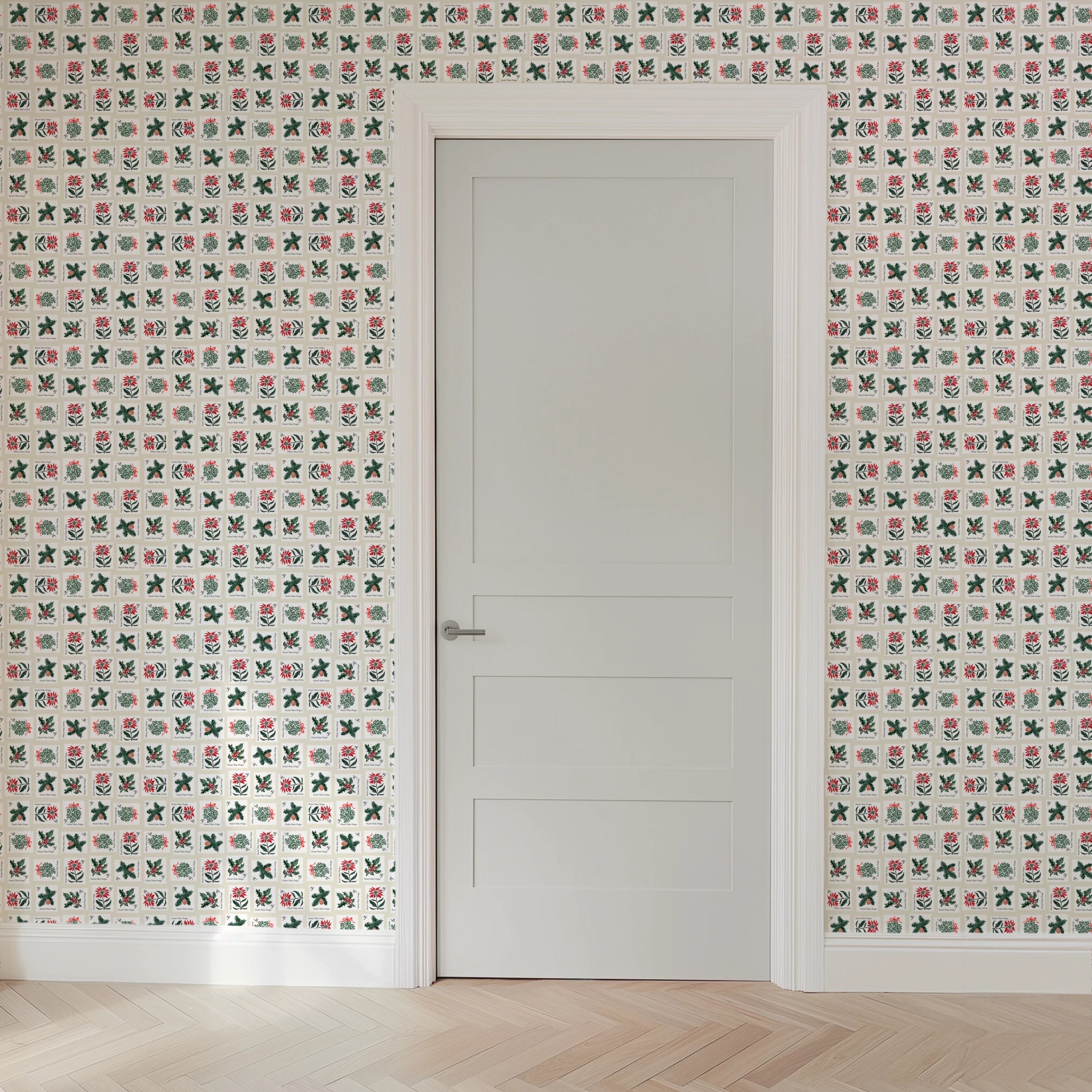 USPS Holiday Botanicals Stamp Collage on Cream Wallpaper