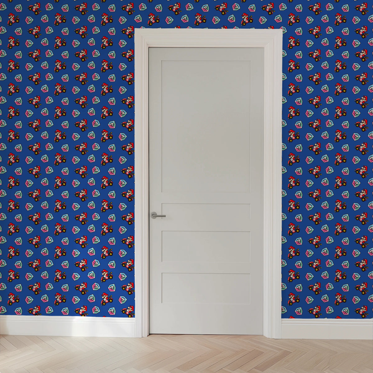 Mario Kart™ World 2D Mario Mystery Box on Blue Wallpaper