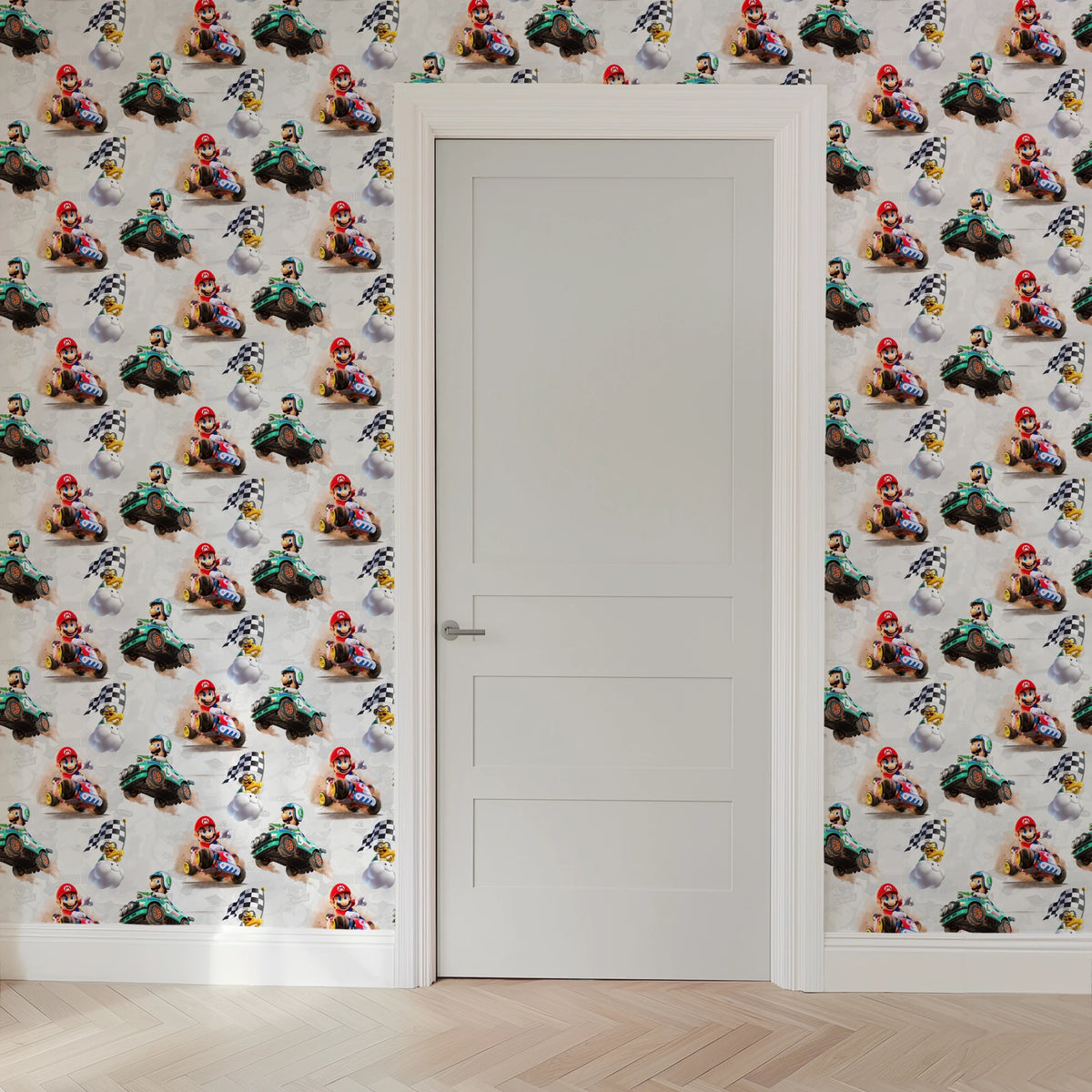 Mario Kart™ World 3D Mario and Luigi on Light Grey Wallpaper