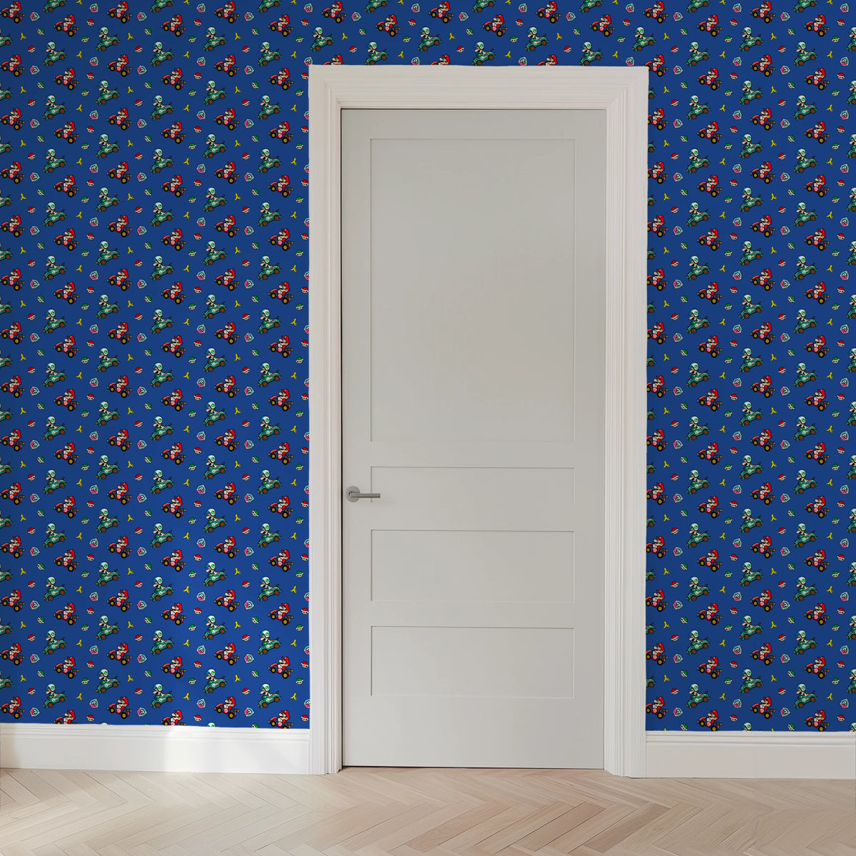 Mario Kart™ World 2D Mario and Luigi on Blue Wallpaper