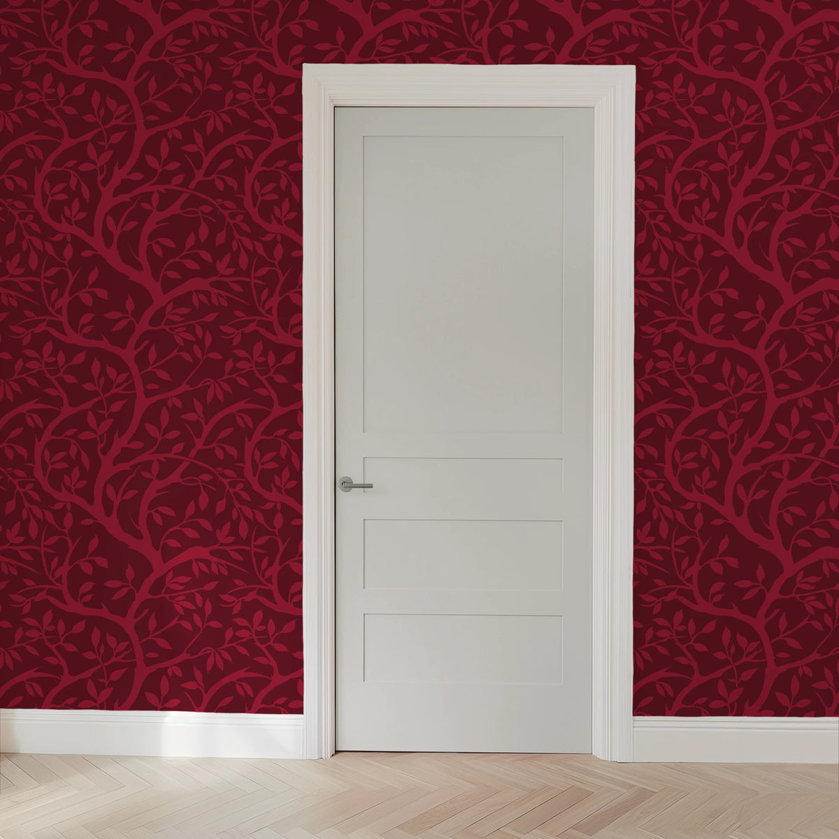 Winding Willow on Oxblood Wallpaper