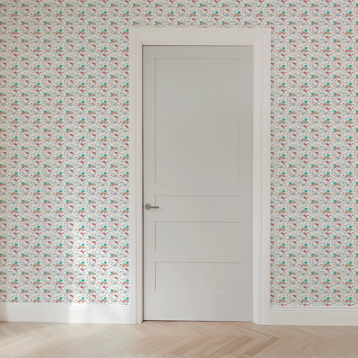 Hello Kitty® Clouds with Rainbows Hearts Wallpaper