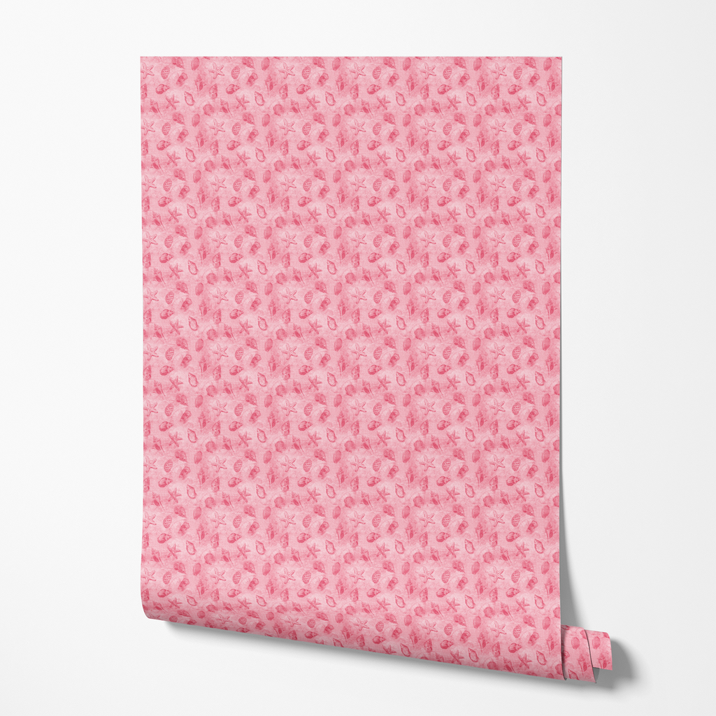 Shells and Starfish on Pink | Peel & Stick Wallpaper