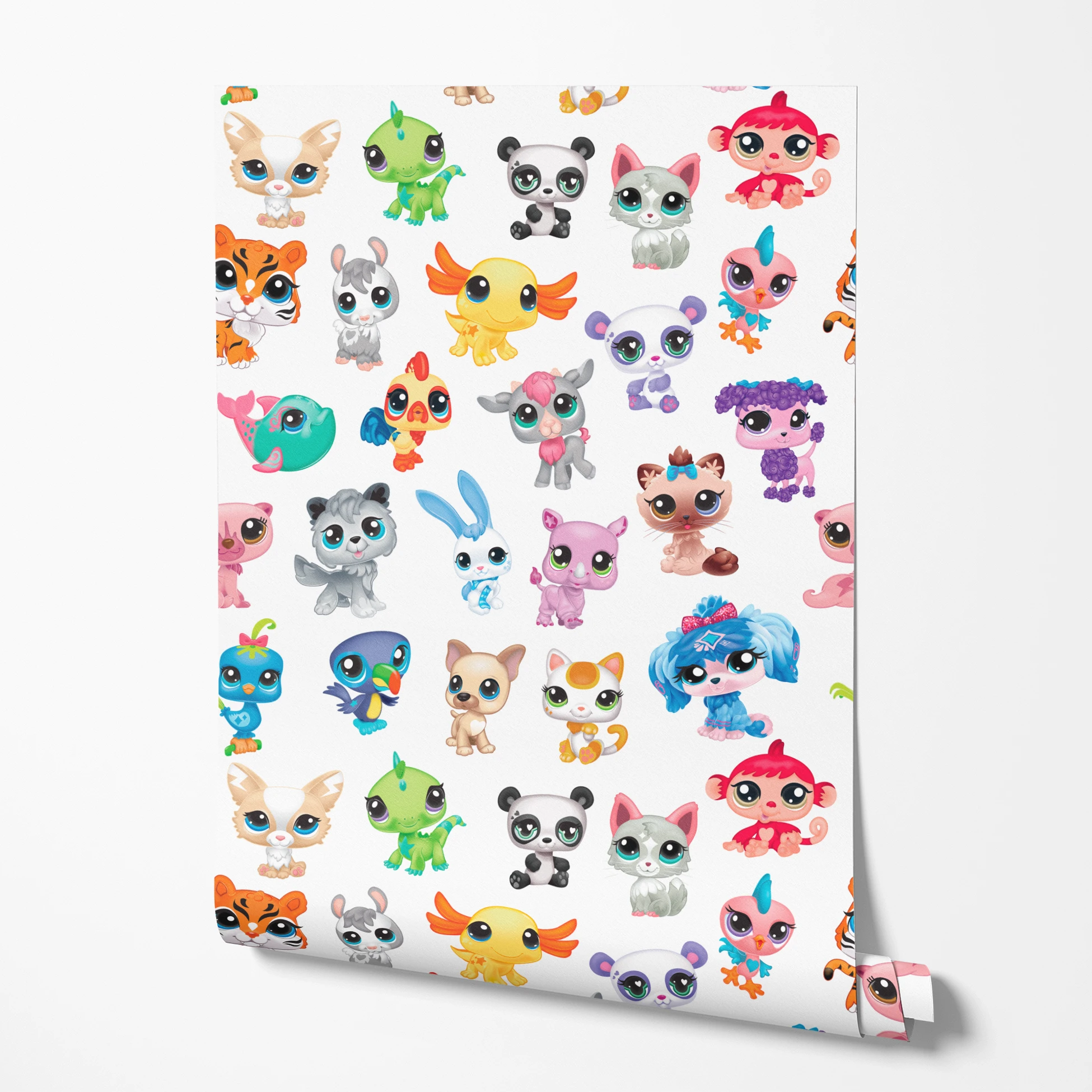 Hasbro Littliest Pet Shop Character Collage on White Wallpaper