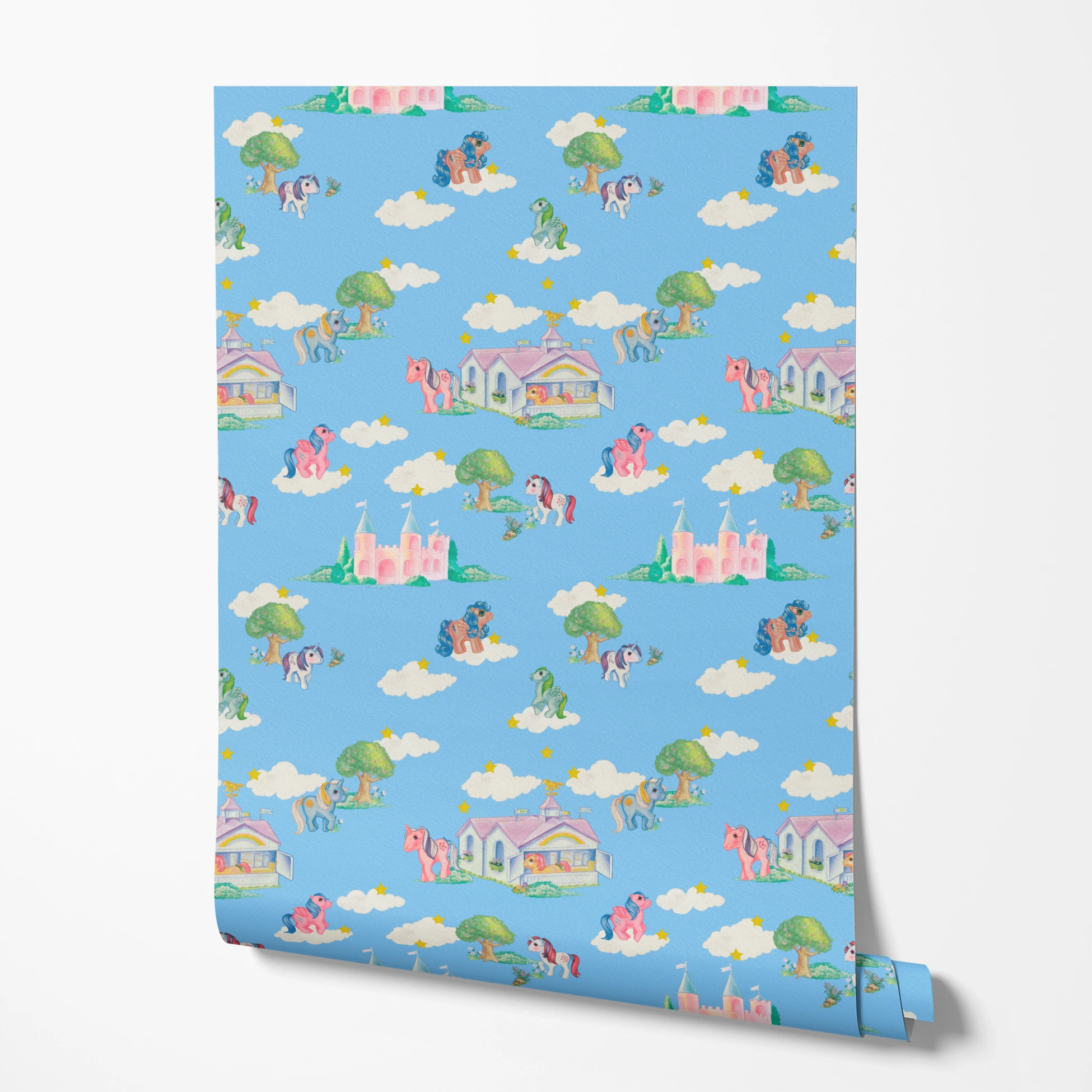 Hasbro My Little Pony Vintage Castles on Blue Wallpaper