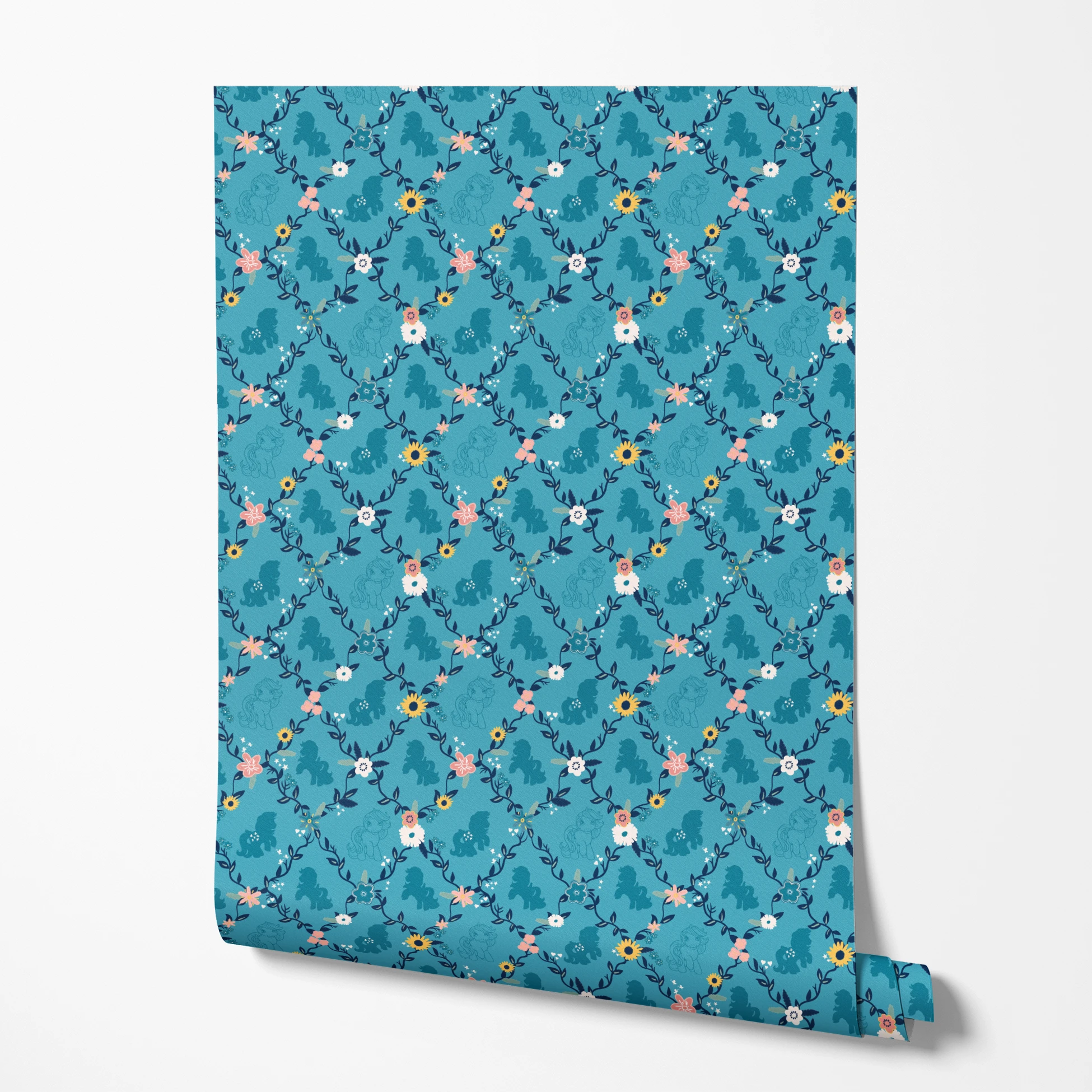 Hasbro My Little Pony Floral Lattice on Blue Wallpaper