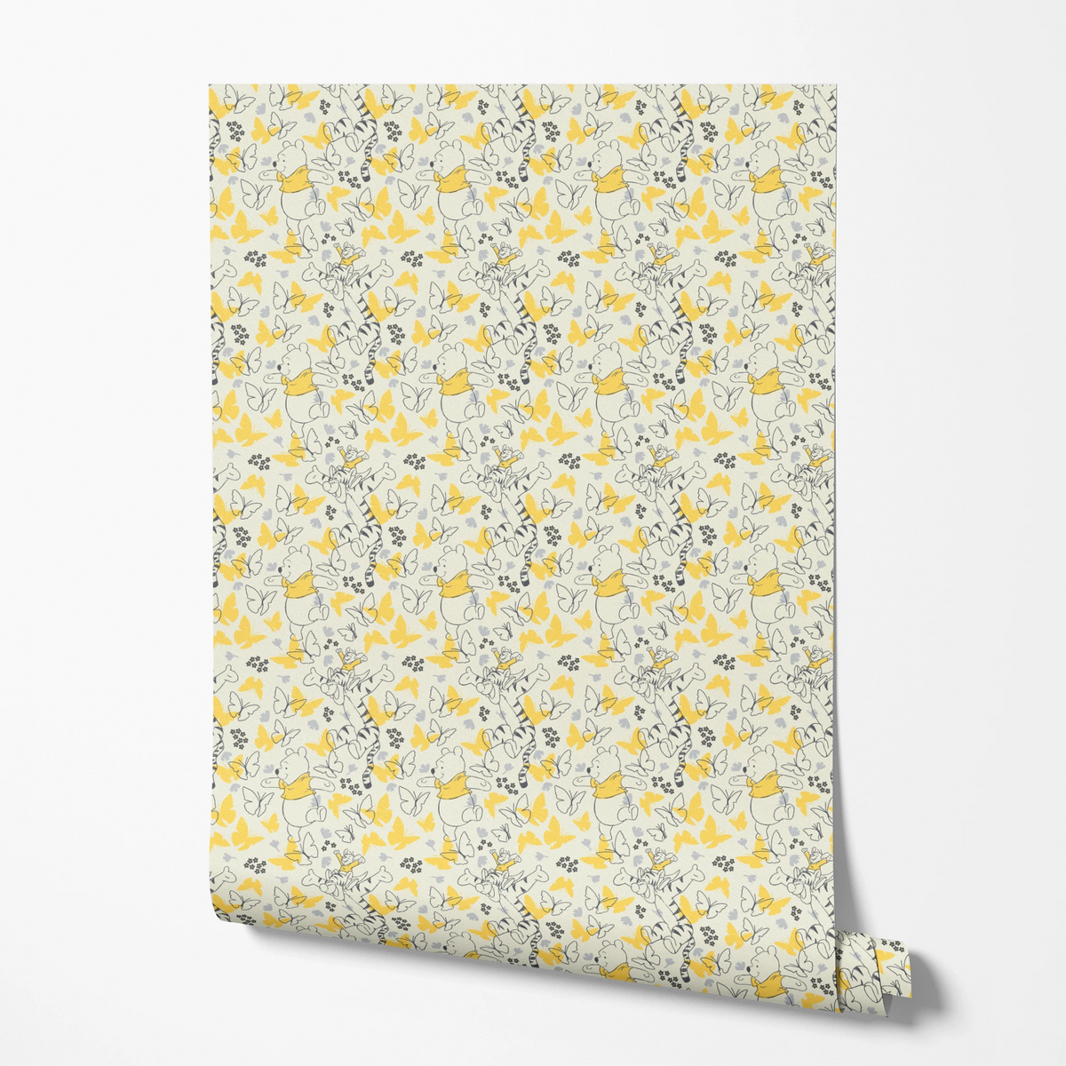 Disney Winnie the Pooh Butterflies and Florals Yellow Wallpaper