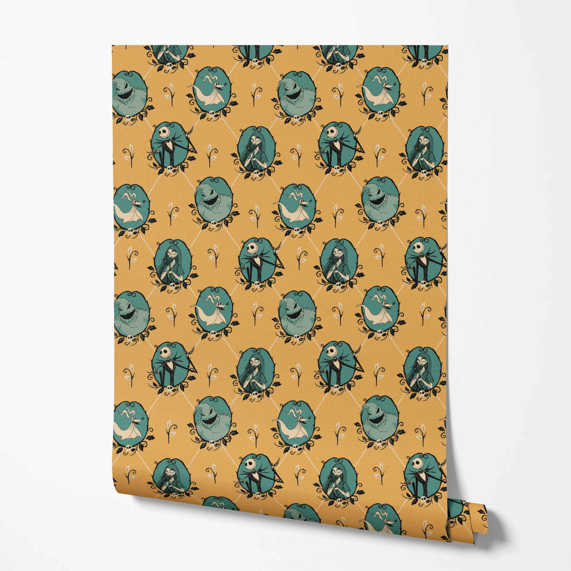Disney Tim Burton's The Nightmare Before Christmas Frames on Gold Wallpaper