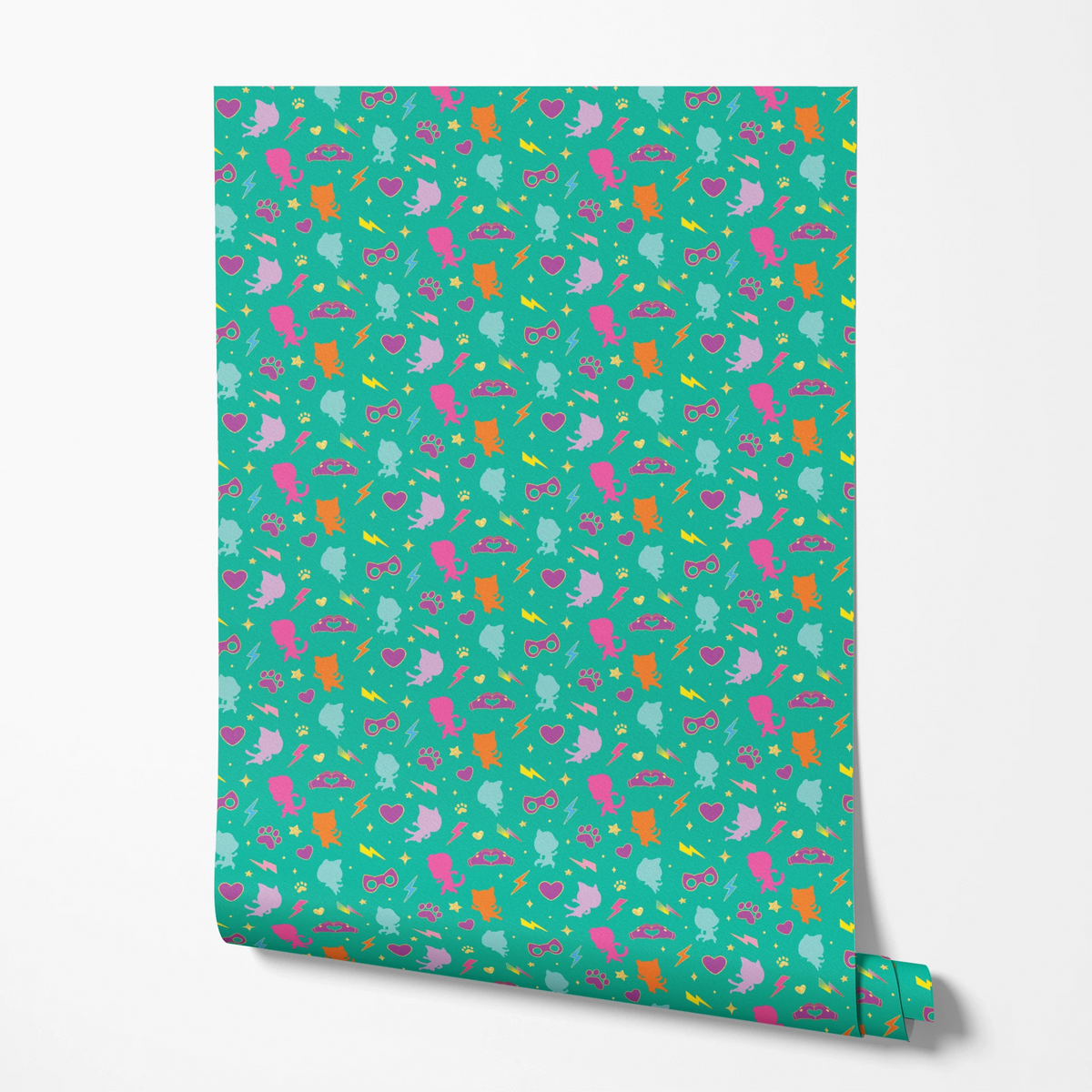 Disney Jr's. SuperKitties Pawsome Characters on Teal Wallpaper