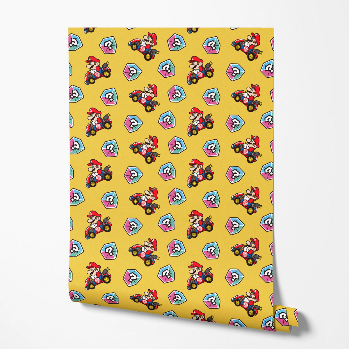 Mario Kart™ World 2D Mario Mystery Box on Yellow Wallpaper