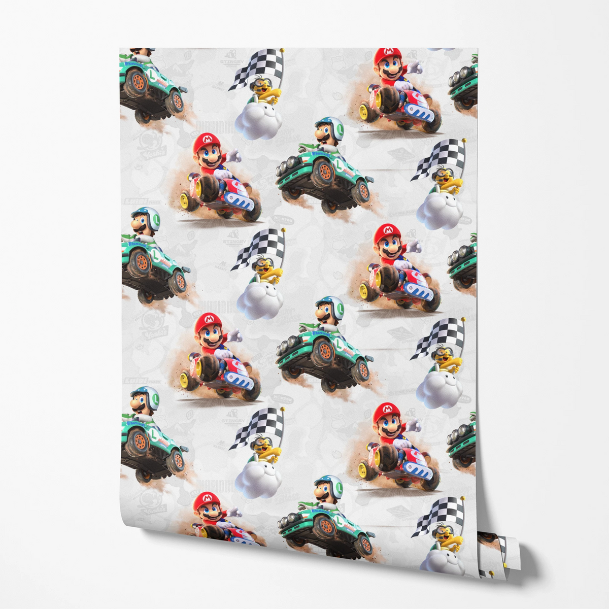 Mario Kart™ World 3D Mario and Luigi on Light Grey Wallpaper
