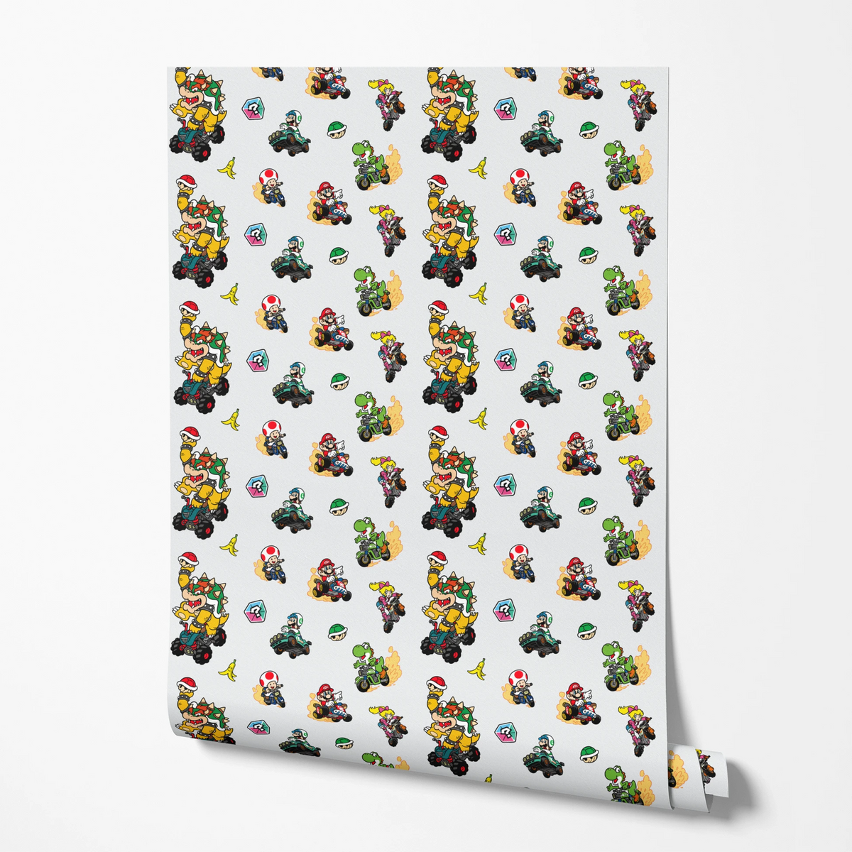 Mario Kart™ World 2D Friends in Action on Light Grey Wallpaper