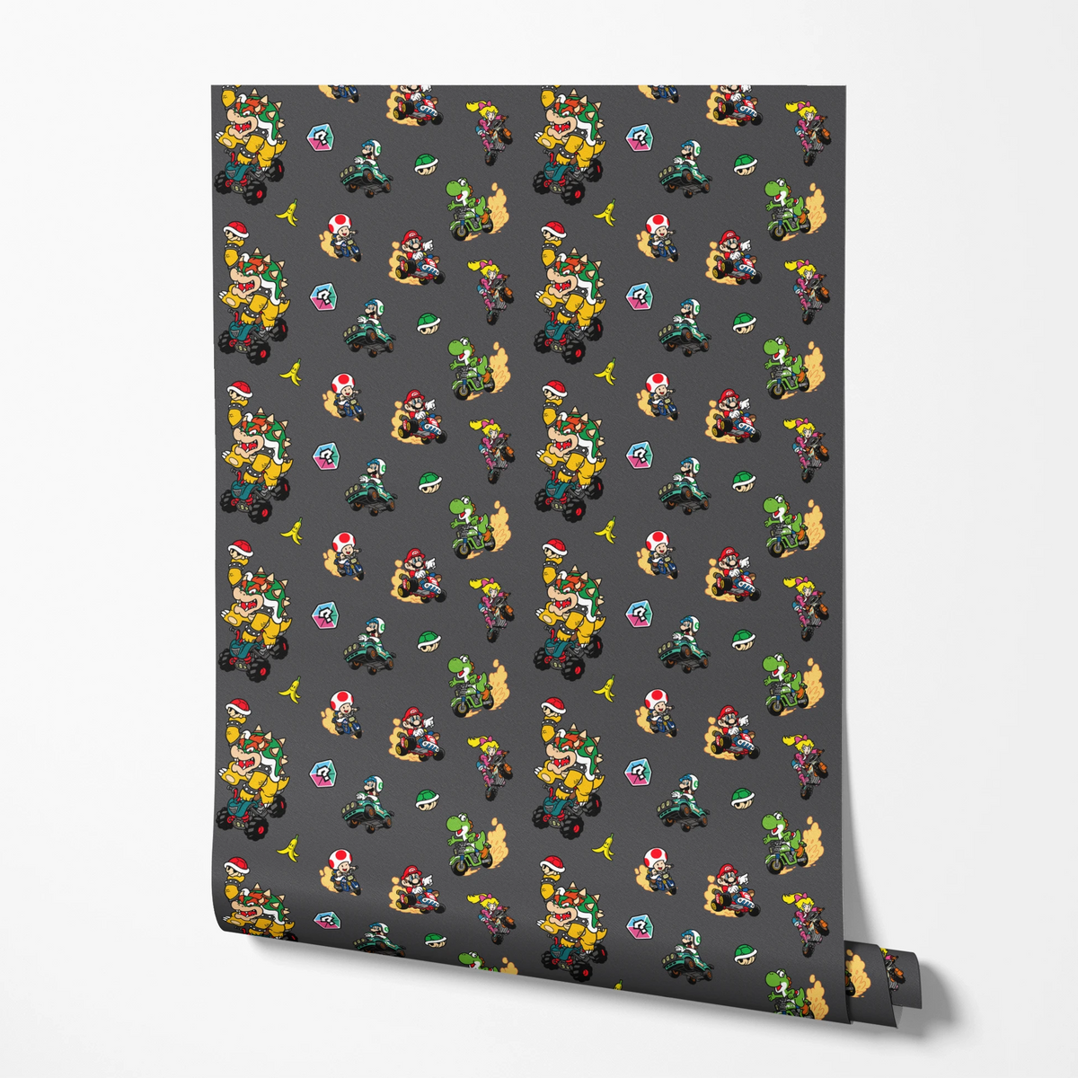 Mario Kart™ World 2D Friends in Action on Dark Grey Wallpaper