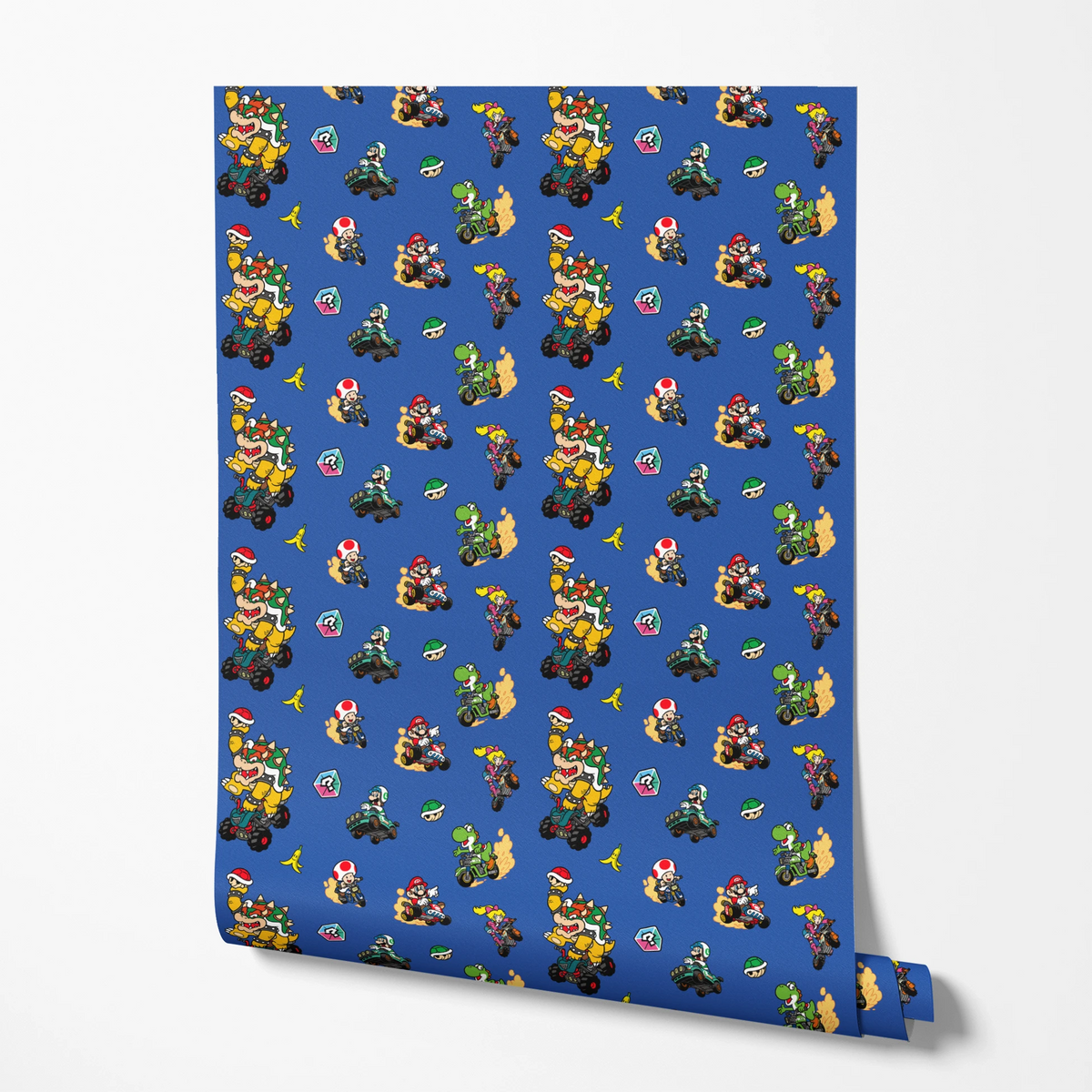 Mario Kart™ World 2D Friends in Action on Blue Wallpaper