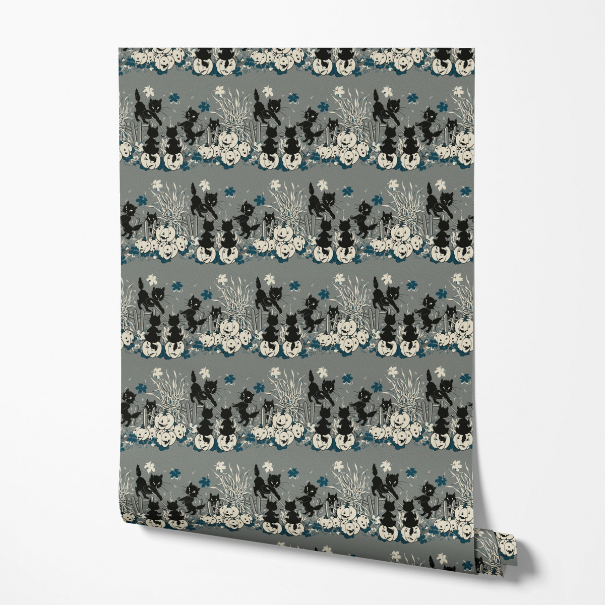 Spooky Cats on Mummy Gray Wallpaper