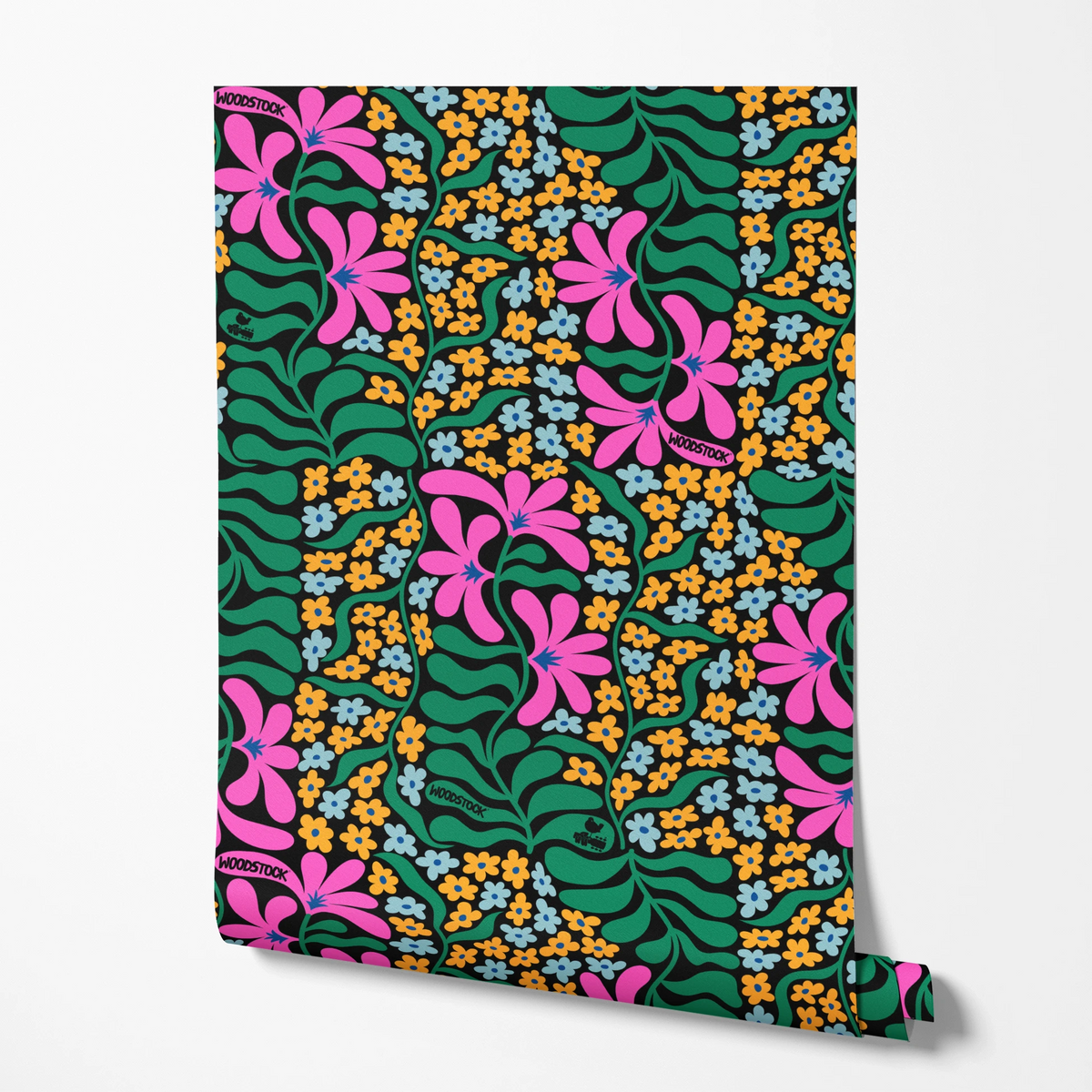 Woodstock Florals in Pink & Green Wallpaper