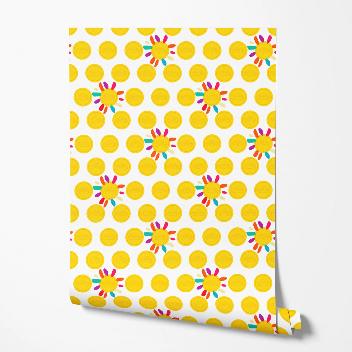 Hasbro Play-Doh Bright Suns on White Wallpaper
